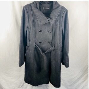 Guess Vintage Women's Gray‎ Wool Double Breasted Belted Peacoat Size XL